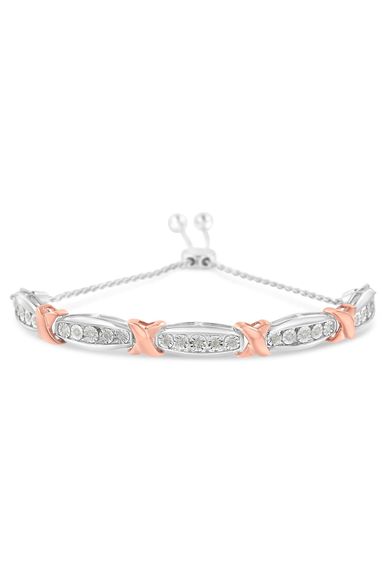 1/4 Cttw Round-Cut Diamond X & Tapered Bar Miracle-Set Bolo Bracelet